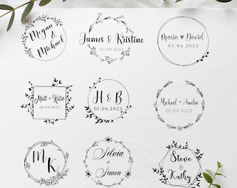 Sello de boda personalizado, sello de goma con monograma y iniciales de pareja para sobres de invitación y tarjetas de agradecimiento.
