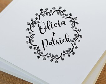 Sello de boda personalizado, autoentintable, con nombre de pareja para invitaciones de boda, tarjetas de agradecimiento y papelería. Sello de inicial con monograma personalizado.