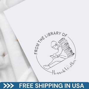 Personalized Book Stamp: Custom Library Stamp, Ex Libris (Self-Inking or Wood Handle)