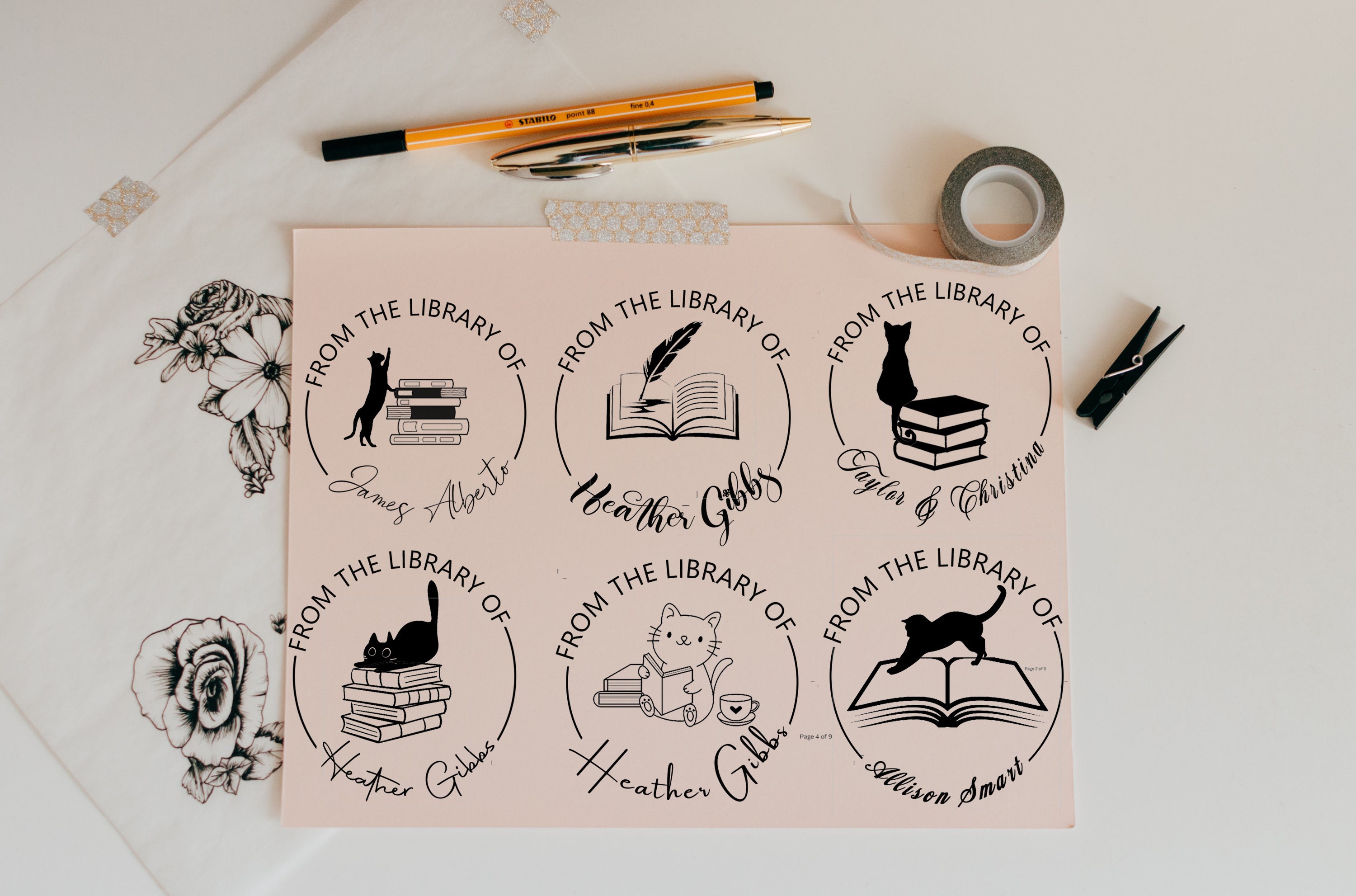 Book Stamp Cat Library Stamp From the Library of Stamp Etsy