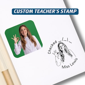 Custom Face Teacher Stamp – Personalized with Name & Portrait – Self-Inking Stamp for Classroom, Grading, Gift for Teachers Unique Gift