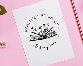 Library Ownership Stamp With Name, Custom From The Library Of Stamp, Bookworm Gift Idea Self Ink Or Wood Handle Library Stamper