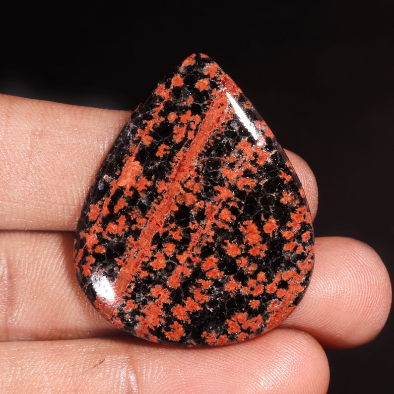 Stunning Top Quality Natural Firework Obsidian Pear Shape Cabochon Loose Gemstone For Making Jewelry 41.15 Ct 39X32X5 MM GA-11681 image 2