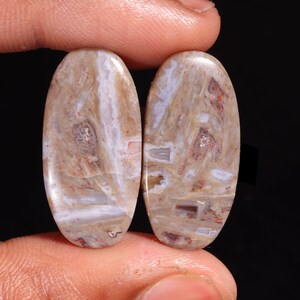 Superb Top Quality Natural Black Botswana Agate Oval Shape Cabochon Loose Gemstone Pair,For Making Jewelry 35.20 Ct 29X14X5 MM GA-16736