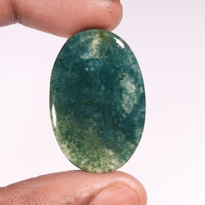 Natural Green Moss Agate Cabochon: Oval Gemstone (35x23x5 MM)
