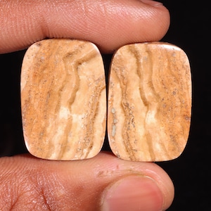 Elegante coppia di pietre preziose sciolte a forma di cabochon di aragonite naturale di alta qualità, per realizzare gioielli, 46,25 ct, 25 x 18 x 5 mm, GA-16257