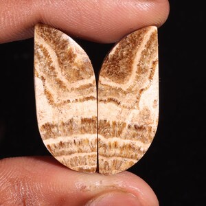 Bellissima coppia di pietre preziose sfuse di aragonite naturale di alta qualità, a forma di cabochon, per la creazione di gioielli, 32,90 ct, 33 x 13 x 5 mm, GA-16273