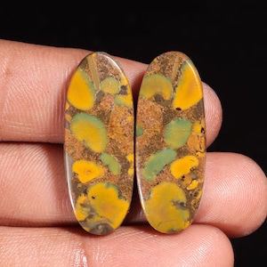 Piedra preciosa suelta de jaspe de fruta natural de excelente calidad, forma ovalada, cabujón para hacer joyas, 38,30 ct, 32 x 13 x 5 mm, GA-16169