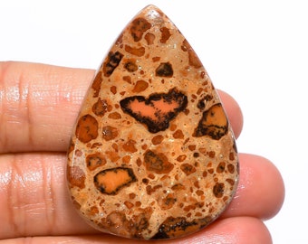 Outstanding Top Grade Quality 100% Natural Leopardite Jasper Pear Cabochon Loose Gemstone For Making Jewelry 65 Ct. 43X32X6 mm GA-1278