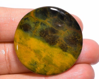 Amazing Top Grade Quality 100% Natural Ocean Jasper Round Cabochon Loose Gemstone For Making Jewelry 38 Ct. 32X32X5 mm GA-1009