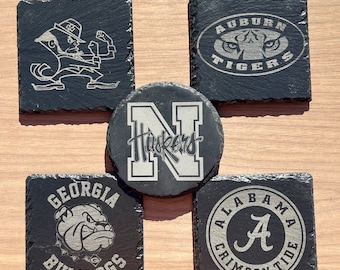 Slate coasters with college football teams  caddy included