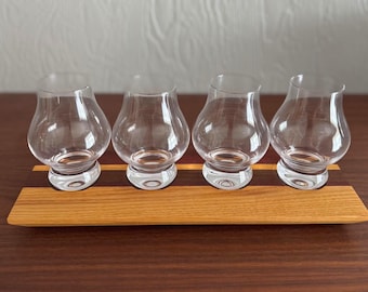 Personalized Hardwood Whiskey Flight Board Set | Includes Glencairn Glasses