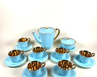 Set mit 6 Vintage Espressotassen, Kaffeeset, Andree Bayer, 1950er Jahre, handbemaltes, hochwertiges Porzellan in Belgien