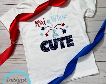Embroidered Kids Red, White and Cute Shirt, Toddler Fourth of July Shirt, 4th of July Part Shirt, Independence Day Gift
