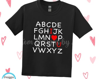 Boys Valentine's Day Shirt, Trendy Kids Valentines Shirt, ABC I Love You Funny Boys Shirt