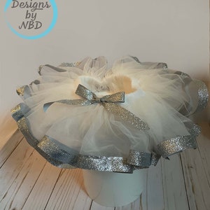 Silver Glitter Ribbon Trimmed Tutu, Tutu Dance Outfit for Girls, Girls Party Skirt