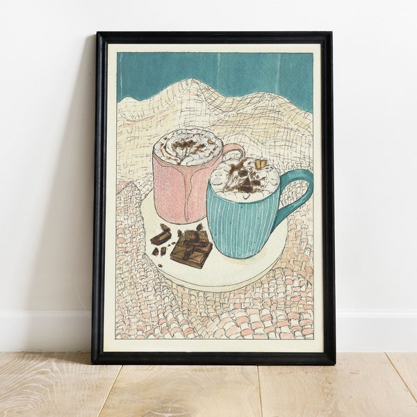 Illustration Aquarelle "Chocolat gourmand"- A4,A5,A6/Idées cadeau Noël/Impression d'art/Affiche Décoration murale/Watercolor print/Xmas gift