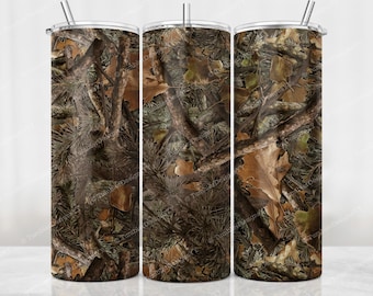 Camo Tumbler PNG, Camouflage Sublimationsdesign, 20 Unzen Skinny Tumbler, Jagd Tumbler Wrap, Waldboden Camo, Blätter, digitaler Download