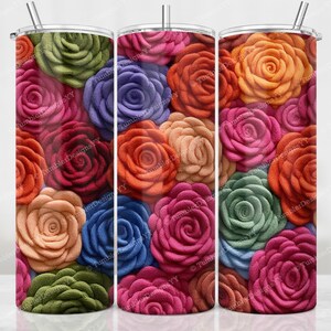 Colorful Rose Tumbler Wrap Sublimation Design, 20 oz Skinny Straight Tumbler PNG, Digital Download, 3D Embroidery Tumbler