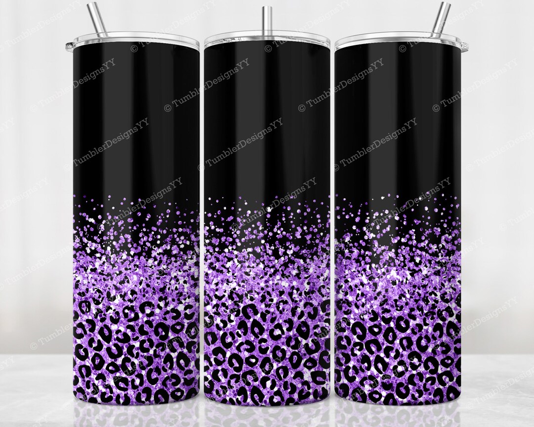 20 Oz Skinny Tumbler Png, Purple Glitter Leopard Seamless Tumbler ...