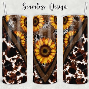 Sunflower Cowhide Tumbler Wrap, Cow Print Country Sublimation Design ...
