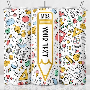 Teacher Tumbler PNG, 20 oz Skinny Sublimation Designs, Teacher Pencil Tumbler Wrap, Add Your Name Own, Sublimation PNG, Digital Download