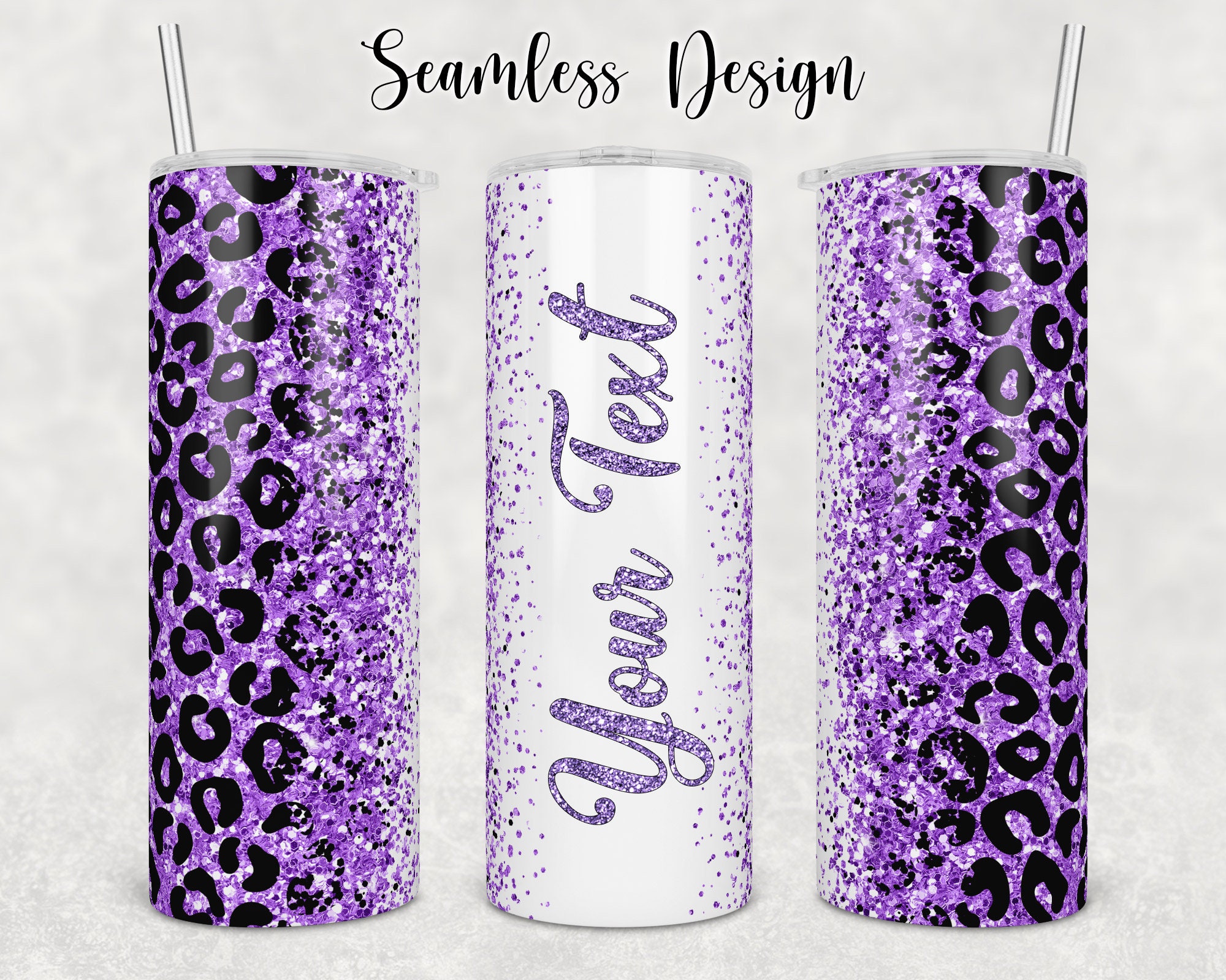 20 Oz Purple Glitter Leopard Tumbler Wrap, Seamless Tumbler Template ...