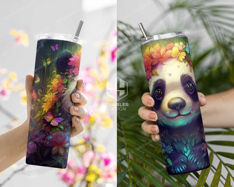 Cute Panda Tumbler Sublimation Design, 20 Oz Skinny Tumbler PNG ...