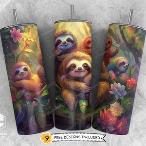 Cute Sloth Tumbler Sublimation Design, 20 Oz Skinny Tumbler PNG, Sloth ...