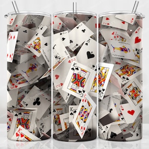 Cartes à jouer Tumbler Wrap, 20 oz Skinny Straight Tumbler Sublimation Design, 3D Tumbler PNG, Téléchargement numérique instantané