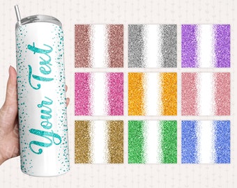20 oz Glitter Tumbler Wrap Bundle, Add Your Text or Name Tumbler Template PNG, Seamless Glitter Border Sublimation Design, Digital Download