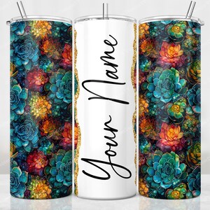 Succulents Tumbler Wrap, Add Your Own Name Tumbler Sublimation Design, 20 oz Skinny Tumbler PNG, Seamless Design, Digital Download