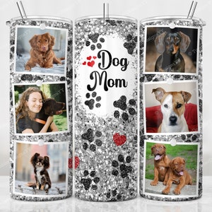 Silver Dog Mom Photo Tumbler Wrap, Dog Mama Sublimation Design, 20 oz Skinny Full Tumbler Wrap, Photo Frame Tumbler PNG, Digital Download