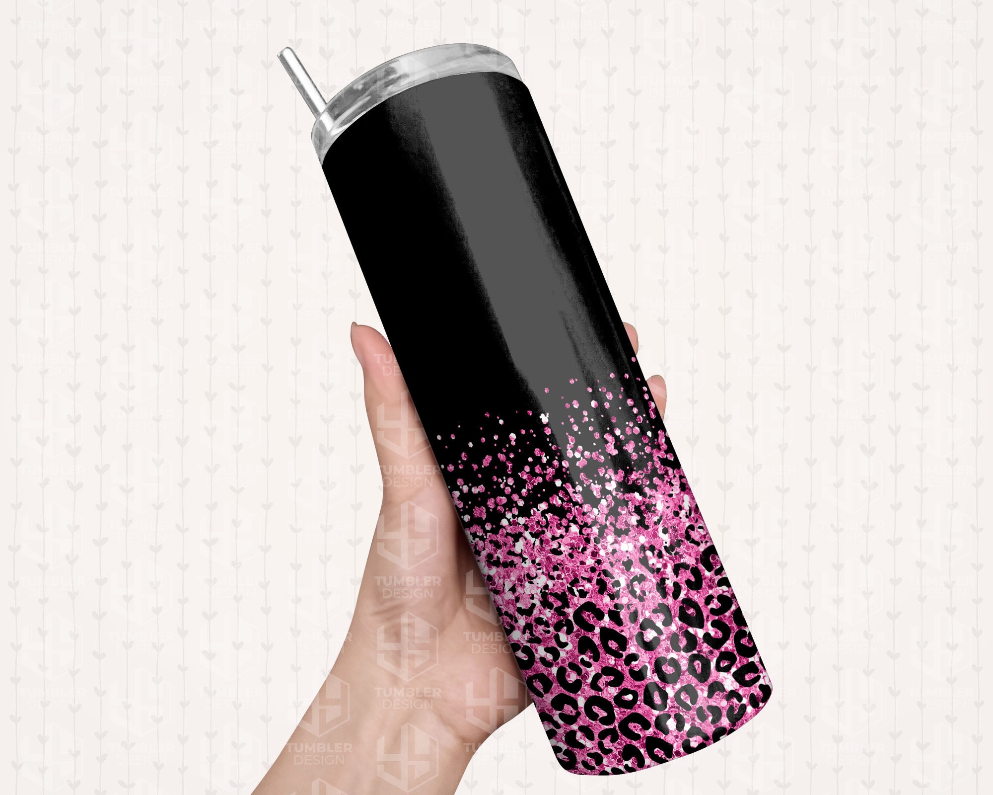 20 Oz Skinny Tumbler Png Hot Pink Glitter Leopard Seamless - Etsy