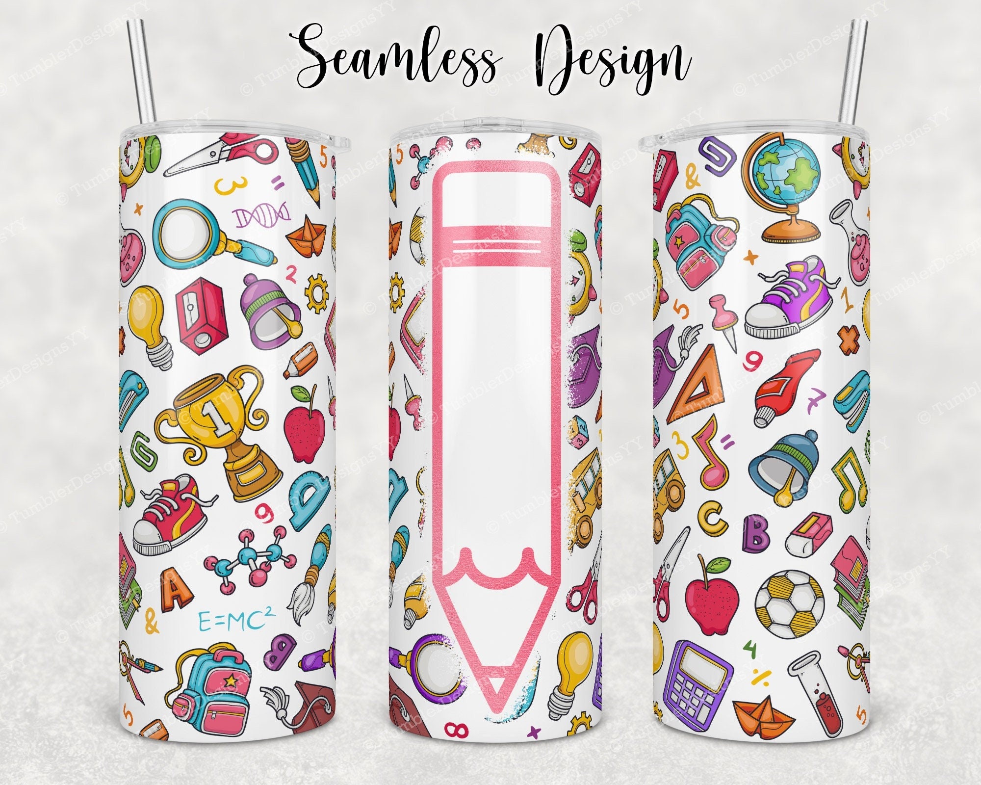 Teacher Tumbler Wrap PNG, 20 Oz Skinny Sublimation Designs, Pencil ...