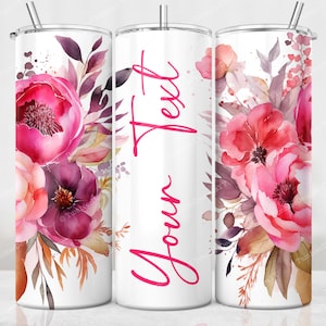 Add Your Own Text Tumbler Wrap Sublimation Design, 20 oz Skinny Tumbler PNG, Hot Pink Floral Tumbler Wrap, Seamless Design, Digital Download