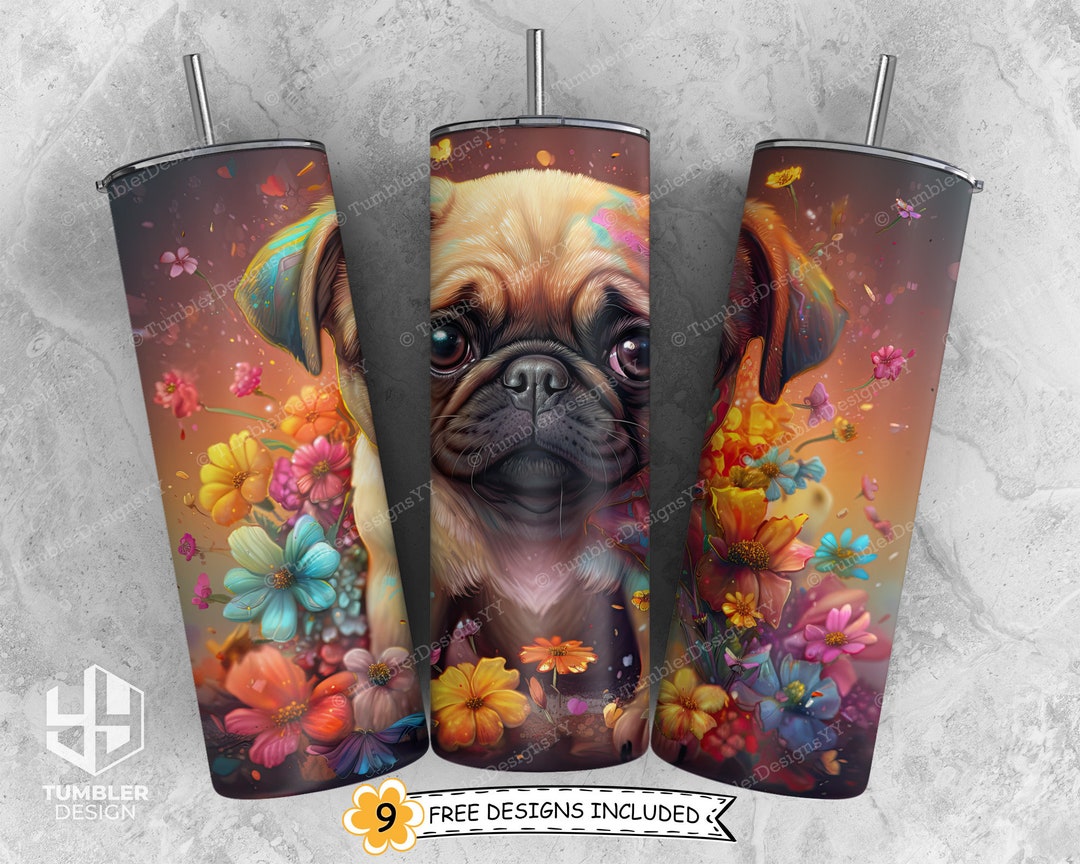 Cute Little Pug Tumbler Sublimation Design, 20 Oz Skinny Tumbler PNG ...