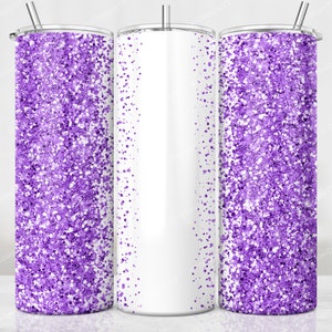 20 oz Purple Glitter Tumbler Wrap, Add Your Text or Name Tumbler Template PNG, Seamless Glitter Border Sublimation Design, Digital Download