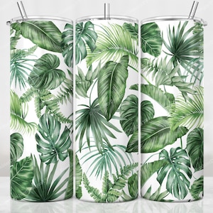 Gobelet feuilles tropicales PNG, conception de sublimation de feuille de Monstera, gobelet skinny 20 oz, emballage de gobelet plante sans couture, modèle de gobelet à télécharger