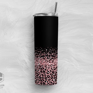 20 Oz Skinny Tumbler Png, Pink Glitter Leopard Seamless Tumbler Design ...