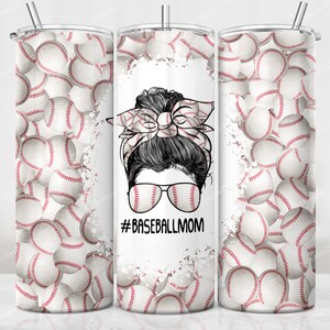 Baseball Mom Tumbler PNG, 20 oz Skinny Tumbler Wrap, Baseball Mama, Hair Bun, Straight-Tapered Sublimation Design, MOMLIFE Tumbler PNG File
