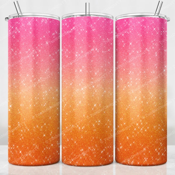 Orange Pink Glitter Tumbler PNG, Ombre Sublimation Design, 20 oz Skinny Tumbler, Pink to Orange Ombre Tumbler Wrap, Digital Download File