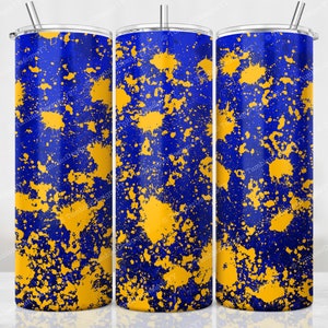 Yellow Navy Blue Power Wash Tumbler, 20 oz Skinny Sublimation Design, Add School Logo, Splatter Painting Sublimation Wrap, Splash Design PNG
