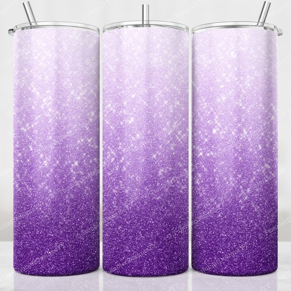 Purple Glitter Tumbler Wrap, Purple Ombre Sublimation Design, 20 oz Skinny Tumbler, White to Purple Glitter Tumbler PNG, Digital Download