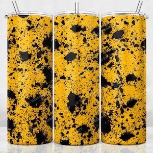 Gold Yellow Black Power Wash Tumbler, 20 oz Skinny Sublimation Design, Add School Logo, Splatter Painting Sublimation Wrap Splash Design PNG
