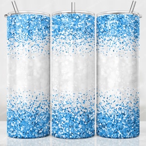 Blue Glitter Tumbler Wrap, 20 oz Skinny Tumbler, Bokeh Glitter Border Sublimation Design, Digital Download, Sparkle Tumbler Design PNG File