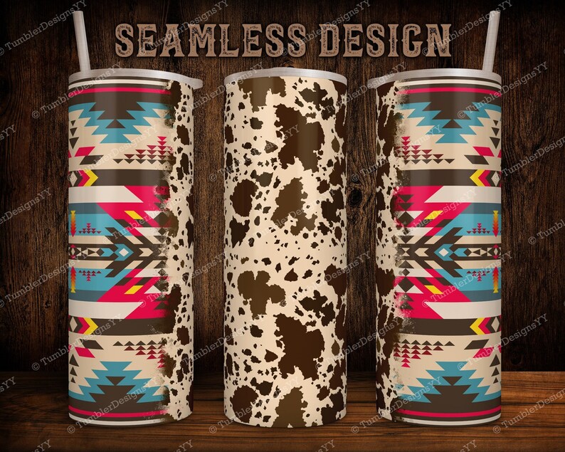 Cowhide Aztec Tumbler PNG Southwest Print Sublimation Design - Etsy