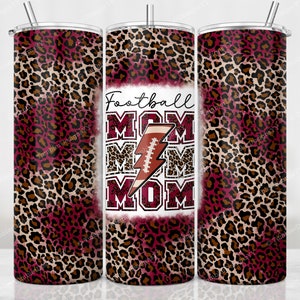 Football Mom Tumbler Wrap, Football Lightning Bolt Maroon Leopard Sublimation Designs, 20 oz Skinny Tumbler, Digital Download, PNG File