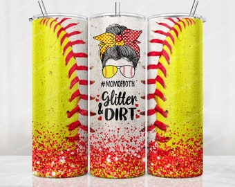 Mom of Both Baseball and Softball Mom Tumbler PNG, Glitter Momofboth Tumbler Wrap, Baseball Mama, 20 oz Skinny Sublimation Design Download