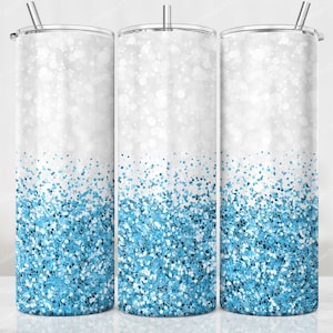 Baby Blue Glitter Border Tumbler Wrap, Blue White Glitter Sublimation, 20 oz Skinny Tumbler, Digital Download, Sparkle Tumbler Design PNG